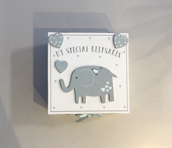 Baby boy wooden keepsake box elephant design