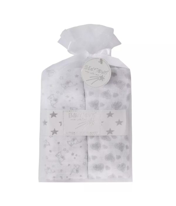 Baby muslin gift pack with grey elephant and heart design