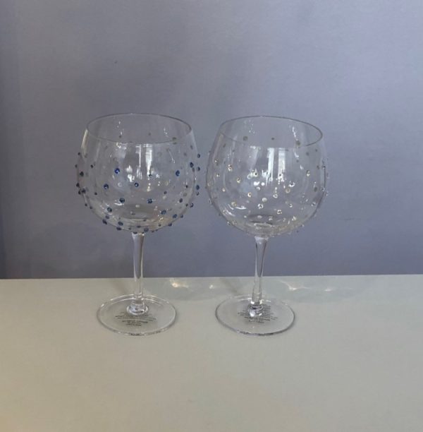 beautiful gin glasses hand decorated with gem stones