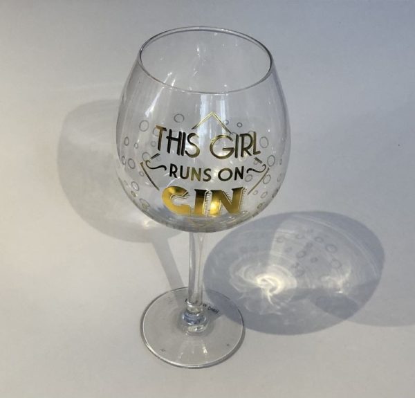 novelty gold script gin glass this girl runs on gin