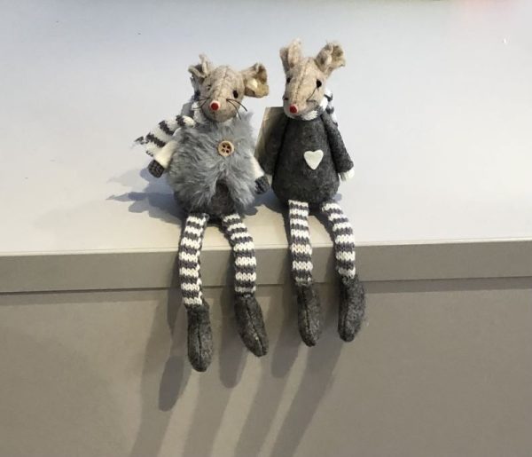 Felt mice in grey winter woolies