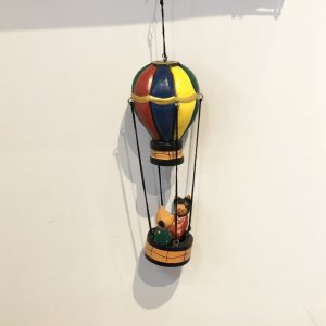 Two cats in a hot air balloon hanging wooden ornament