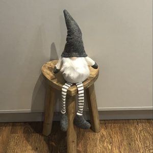 Traditional large nordic grey gonk with gey hat amd noots and stripey dangly legs