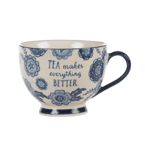 Tea makes everything better blue and white floral willow large tea cup from Sass and Belle