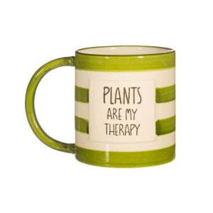 Plants are my therapy green and white striped mug from Sass and Belle