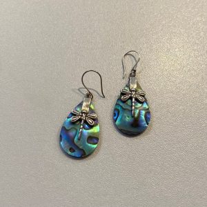 beautiful dragonfly earrings made from silver and abalone shell