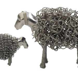 Nickel plated wiggle sheep ornament made from stretched wire