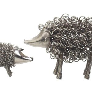 Nickel plated wiggle pig ornament made from stretched wire