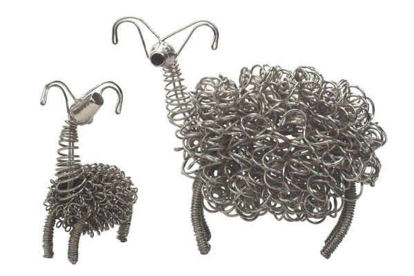 Nickel plated wiggle ram ornament made from stretched wire