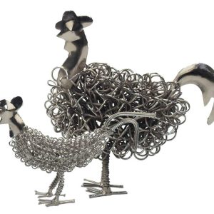 Nickel plated wiggle rooster ornament made from stretched wire