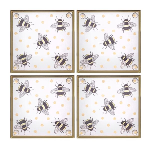 set of 4 glass bee drinks coasters from the Sass & Belle bee collection