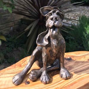 Lifelike bloodhound sculpture made in cold cast hand finished bronze. Rusty walkies? Frith sculpture
