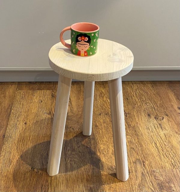 Hand crafted solid wood stool or side table finished in a white stain